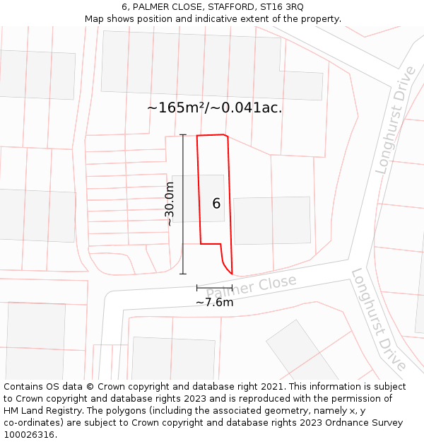 6, PALMER CLOSE, STAFFORD, ST16 3RQ: Plot and title map