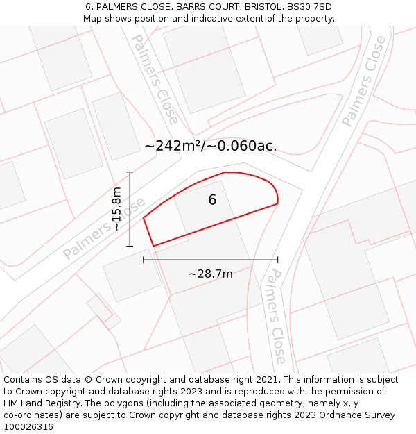 6, PALMERS CLOSE, BARRS COURT, BRISTOL, BS30 7SD: Plot and title map