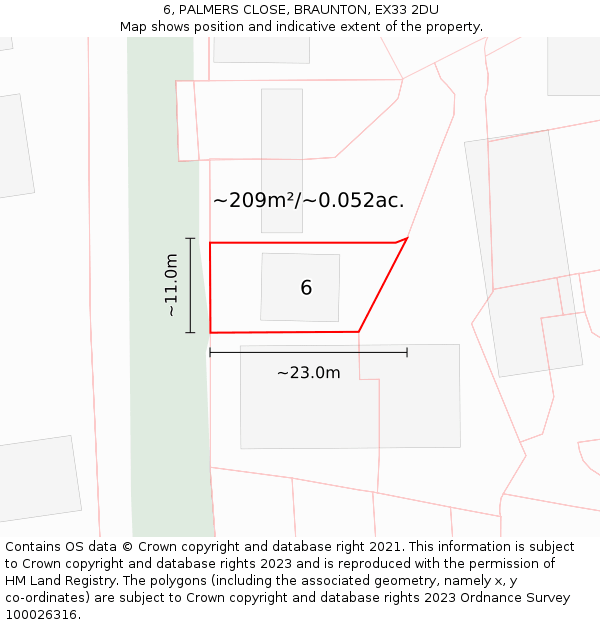 6, PALMERS CLOSE, BRAUNTON, EX33 2DU: Plot and title map