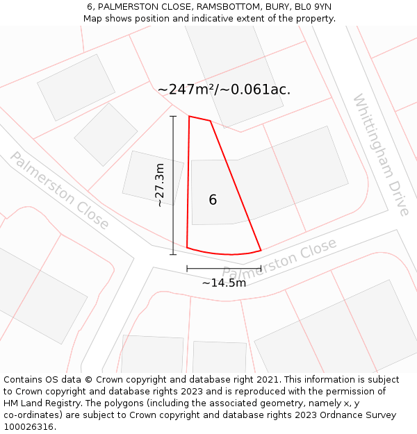 6, PALMERSTON CLOSE, RAMSBOTTOM, BURY, BL0 9YN: Plot and title map