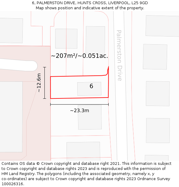 6, PALMERSTON DRIVE, HUNTS CROSS, LIVERPOOL, L25 9GD: Plot and title map
