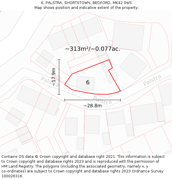 6, PALSTRA, SHORTSTOWN, BEDFORD, MK42 0WS: Plot and title map