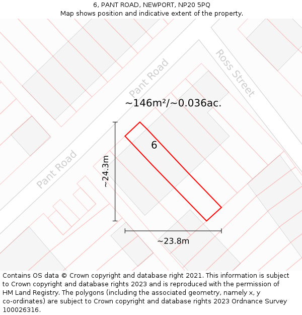 6, PANT ROAD, NEWPORT, NP20 5PQ: Plot and title map