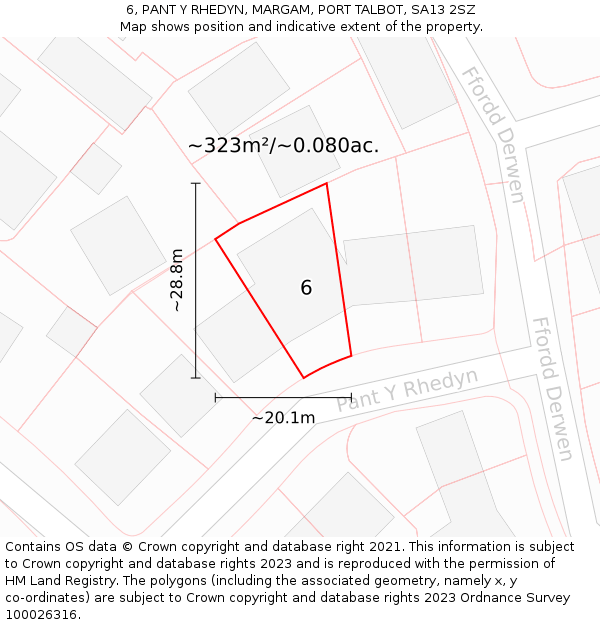 6, PANT Y RHEDYN, MARGAM, PORT TALBOT, SA13 2SZ: Plot and title map