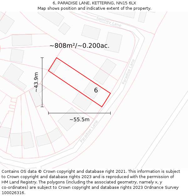 6, PARADISE LANE, KETTERING, NN15 6LX: Plot and title map
