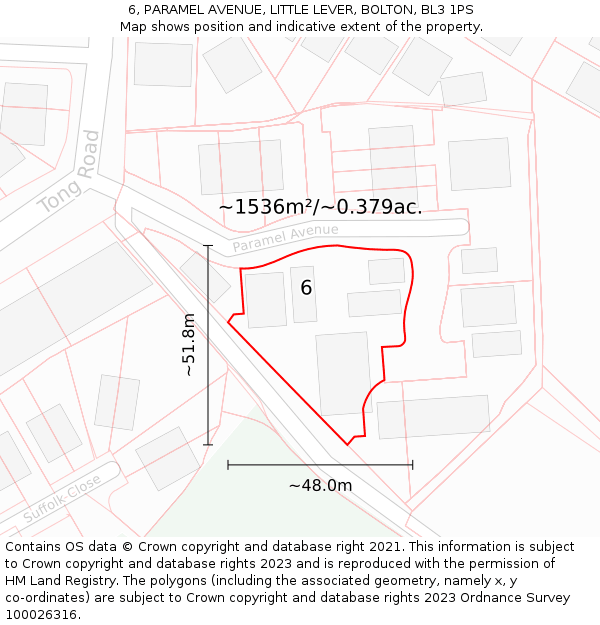 6, PARAMEL AVENUE, LITTLE LEVER, BOLTON, BL3 1PS: Plot and title map