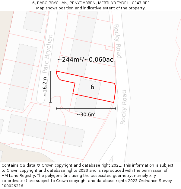 6, PARC BRYCHAN, PENYDARREN, MERTHYR TYDFIL, CF47 9EF: Plot and title map
