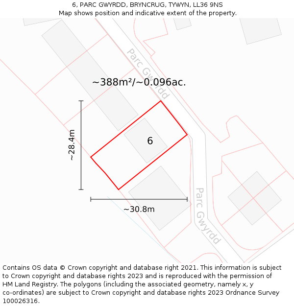 6, PARC GWYRDD, BRYNCRUG, TYWYN, LL36 9NS: Plot and title map