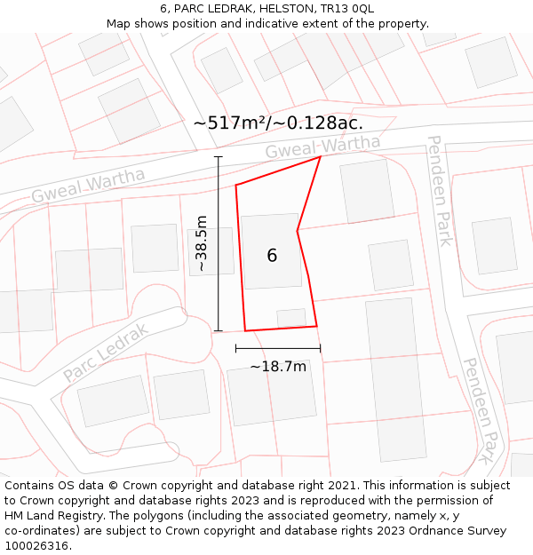 6, PARC LEDRAK, HELSTON, TR13 0QL: Plot and title map