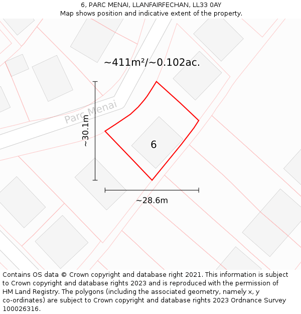 6, PARC MENAI, LLANFAIRFECHAN, LL33 0AY: Plot and title map