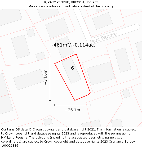6, PARC PENDRE, BRECON, LD3 9ES: Plot and title map
