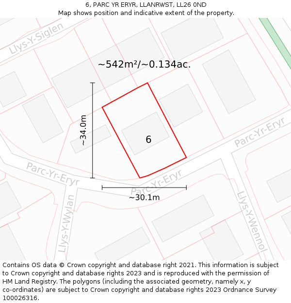 6, PARC YR ERYR, LLANRWST, LL26 0ND: Plot and title map