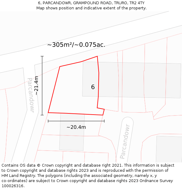 6, PARCANDOWR, GRAMPOUND ROAD, TRURO, TR2 4TY: Plot and title map