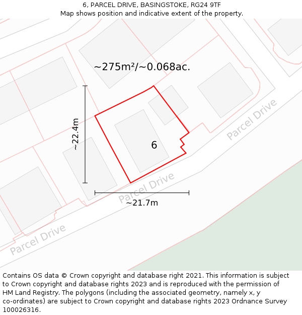 6, PARCEL DRIVE, BASINGSTOKE, RG24 9TF: Plot and title map