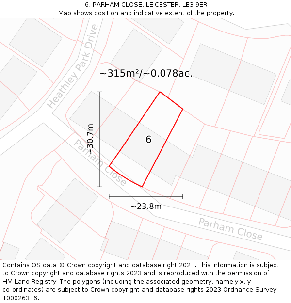 6, PARHAM CLOSE, LEICESTER, LE3 9ER: Plot and title map