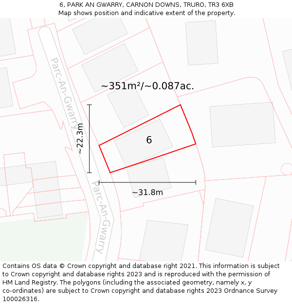 6, PARK AN GWARRY, CARNON DOWNS, TRURO, TR3 6XB: Plot and title map