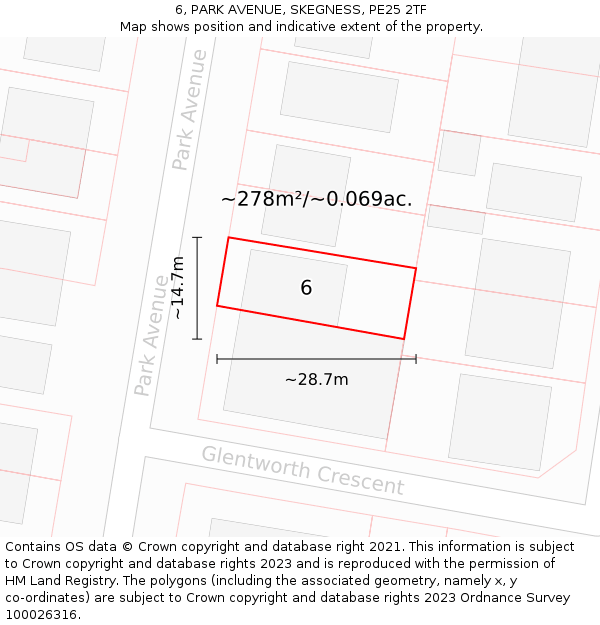 6, PARK AVENUE, SKEGNESS, PE25 2TF: Plot and title map
