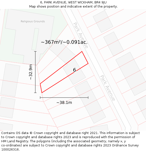 6, PARK AVENUE, WEST WICKHAM, BR4 9JU: Plot and title map