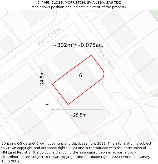 6, PARK CLOSE, MORRISTON, SWANSEA, SA6 7DZ: Plot and title map