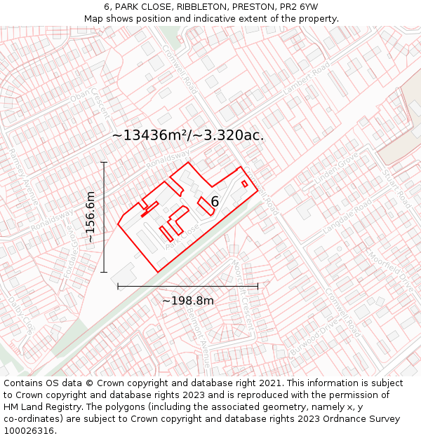 6, PARK CLOSE, RIBBLETON, PRESTON, PR2 6YW: Plot and title map