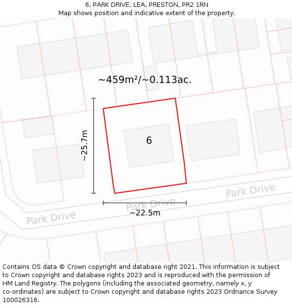 6, PARK DRIVE, LEA, PRESTON, PR2 1RN: Plot and title map