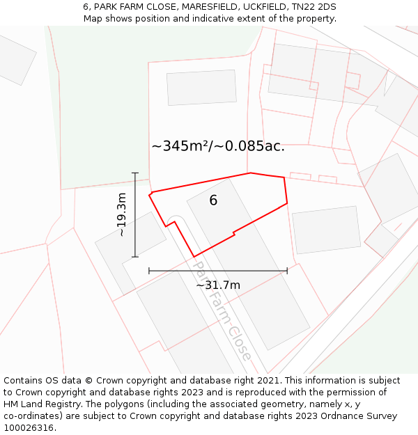 6, PARK FARM CLOSE, MARESFIELD, UCKFIELD, TN22 2DS: Plot and title map