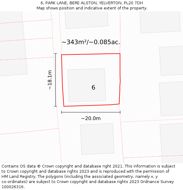 6, PARK LANE, BERE ALSTON, YELVERTON, PL20 7DH: Plot and title map