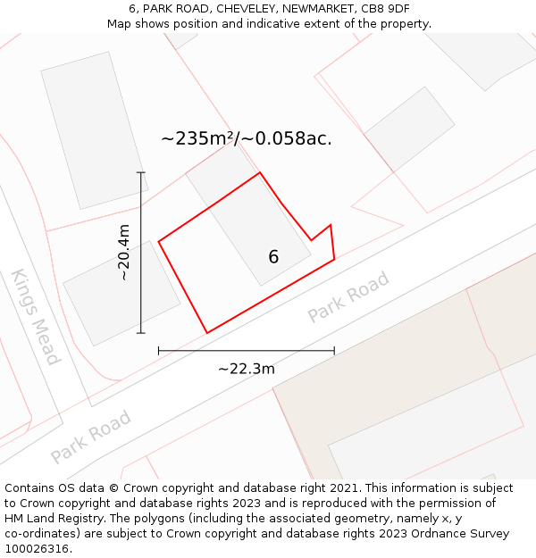 6, PARK ROAD, CHEVELEY, NEWMARKET, CB8 9DF: Plot and title map