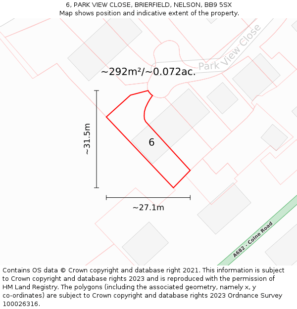 6, PARK VIEW CLOSE, BRIERFIELD, NELSON, BB9 5SX: Plot and title map
