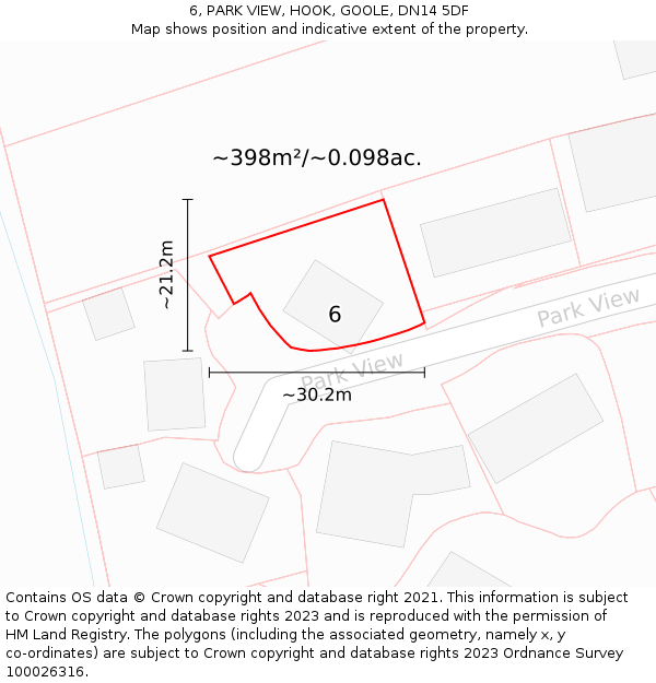 6, PARK VIEW, HOOK, GOOLE, DN14 5DF: Plot and title map