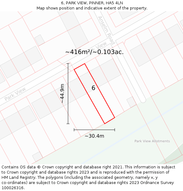 6, PARK VIEW, PINNER, HA5 4LN: Plot and title map