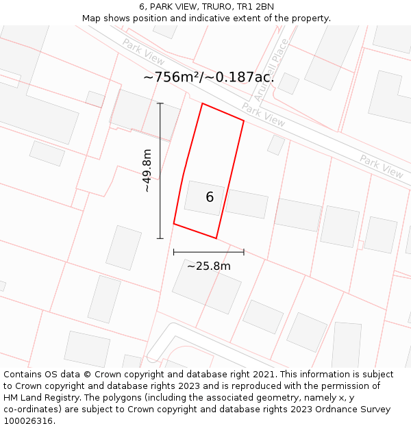 6, PARK VIEW, TRURO, TR1 2BN: Plot and title map