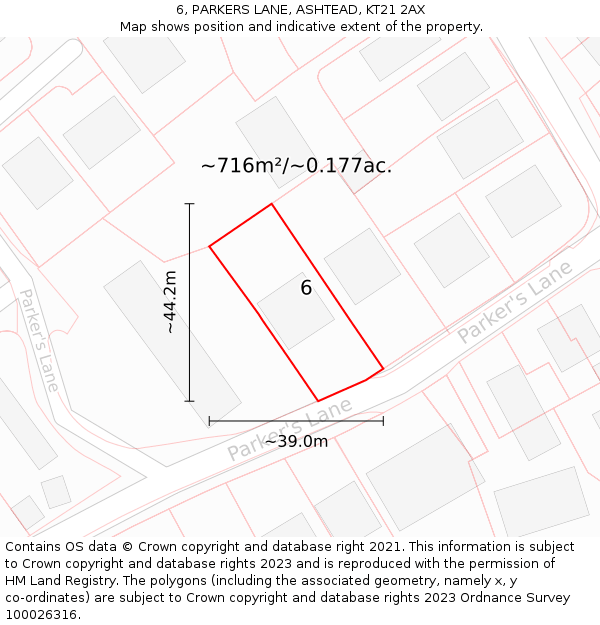 6, PARKERS LANE, ASHTEAD, KT21 2AX: Plot and title map
