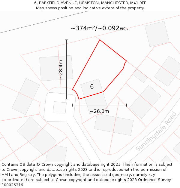 6, PARKFIELD AVENUE, URMSTON, MANCHESTER, M41 9FE: Plot and title map