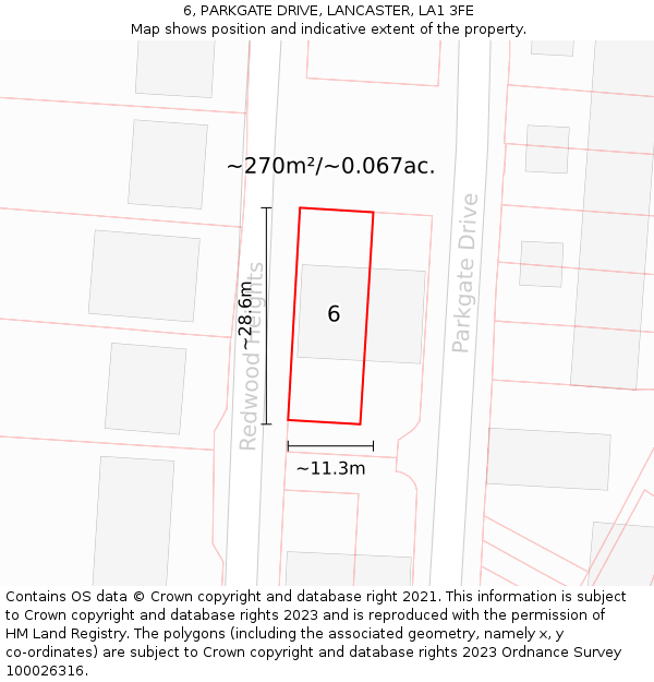 6, PARKGATE DRIVE, LANCASTER, LA1 3FE: Plot and title map