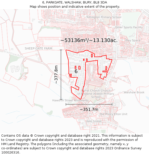 6, PARKGATE, WALSHAW, BURY, BL8 3DA: Plot and title map