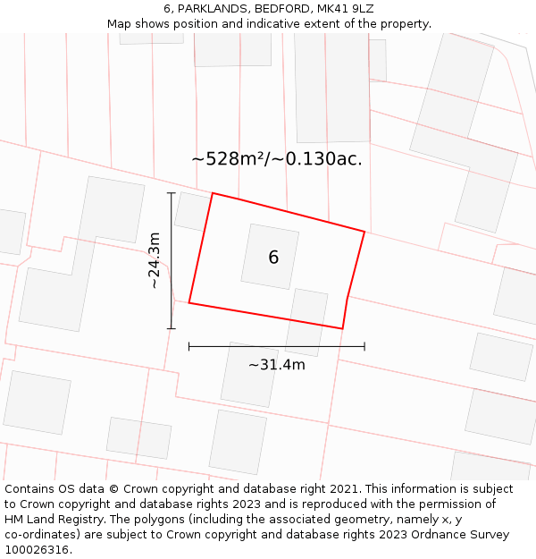 6, PARKLANDS, BEDFORD, MK41 9LZ: Plot and title map