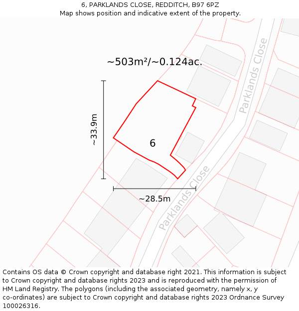 6, PARKLANDS CLOSE, REDDITCH, B97 6PZ: Plot and title map