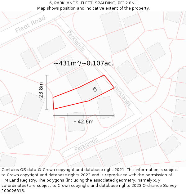 6, PARKLANDS, FLEET, SPALDING, PE12 8NU: Plot and title map