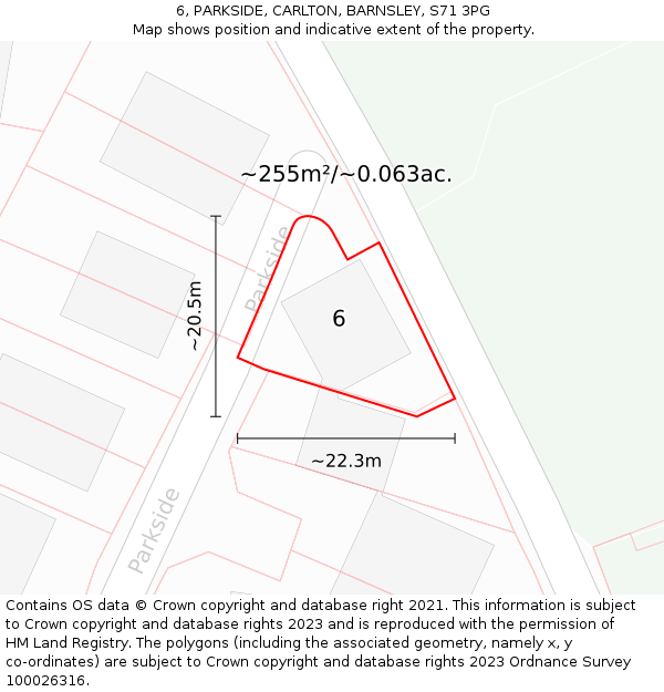 6, PARKSIDE, CARLTON, BARNSLEY, S71 3PG: Plot and title map