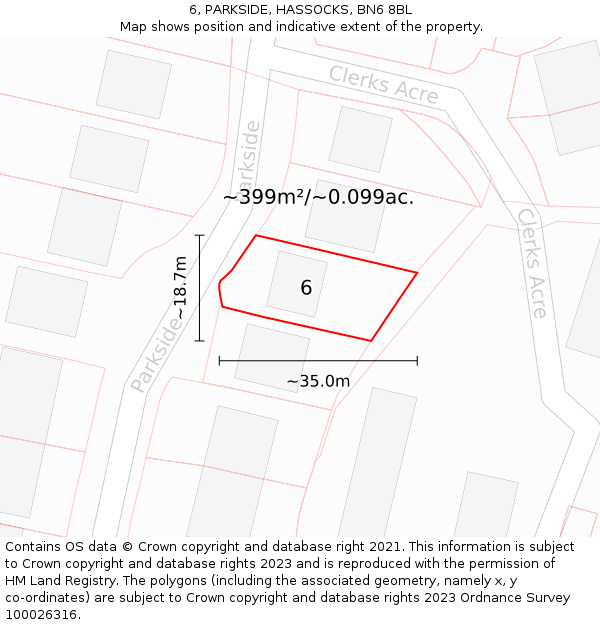6, PARKSIDE, HASSOCKS, BN6 8BL: Plot and title map