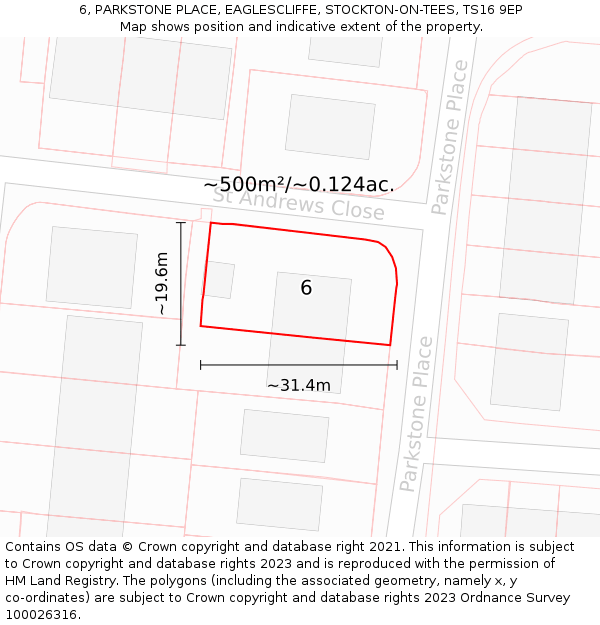 6, PARKSTONE PLACE, EAGLESCLIFFE, STOCKTON-ON-TEES, TS16 9EP: Plot and title map