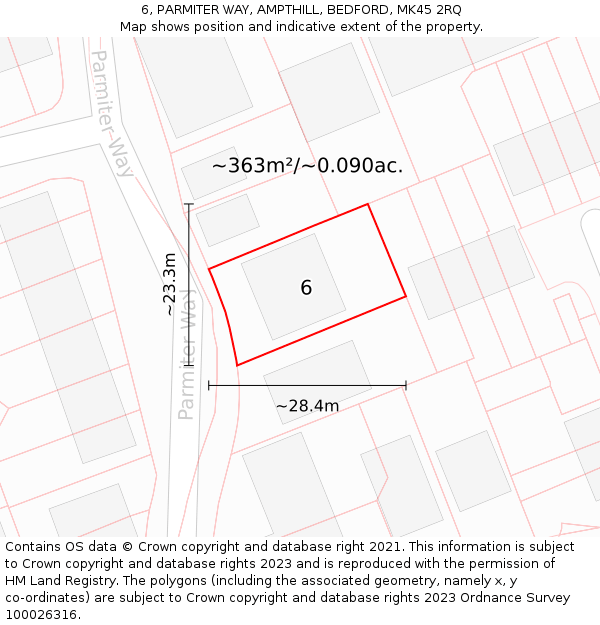 6, PARMITER WAY, AMPTHILL, BEDFORD, MK45 2RQ: Plot and title map