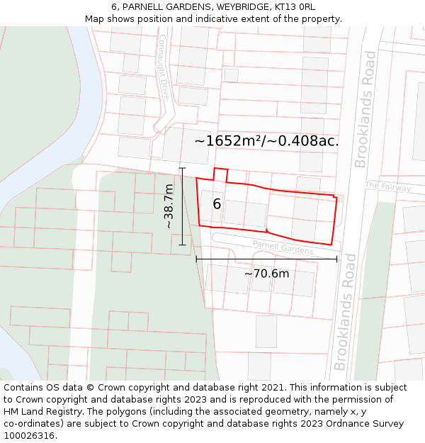 6, PARNELL GARDENS, WEYBRIDGE, KT13 0RL: Plot and title map