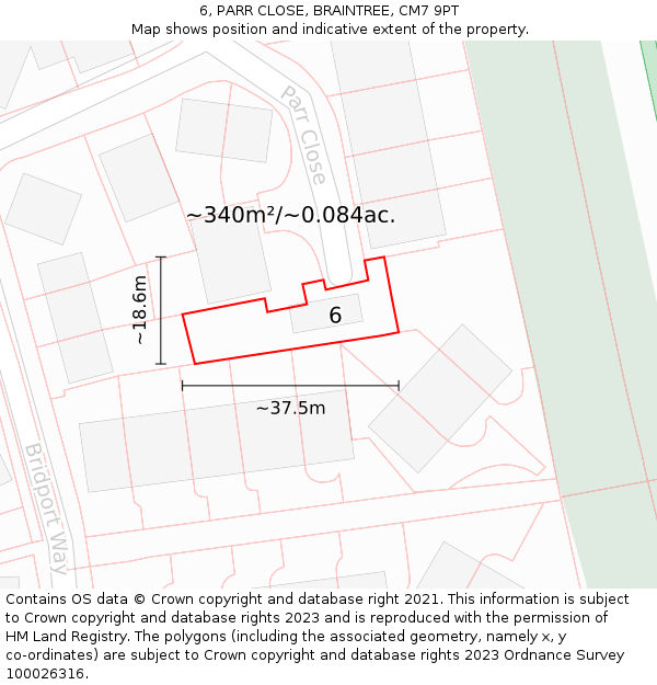 6, PARR CLOSE, BRAINTREE, CM7 9PT: Plot and title map