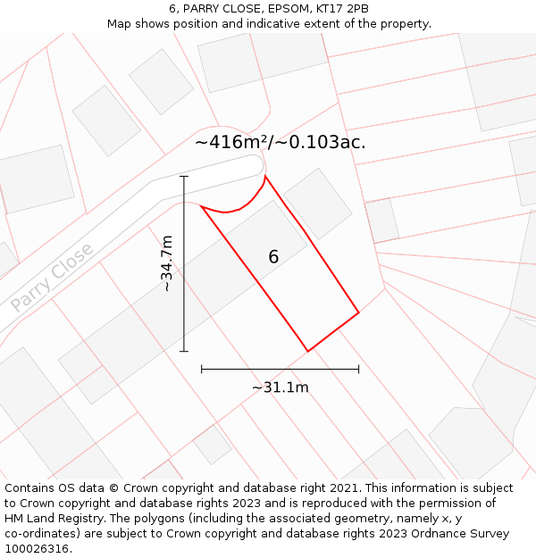6, PARRY CLOSE, EPSOM, KT17 2PB: Plot and title map