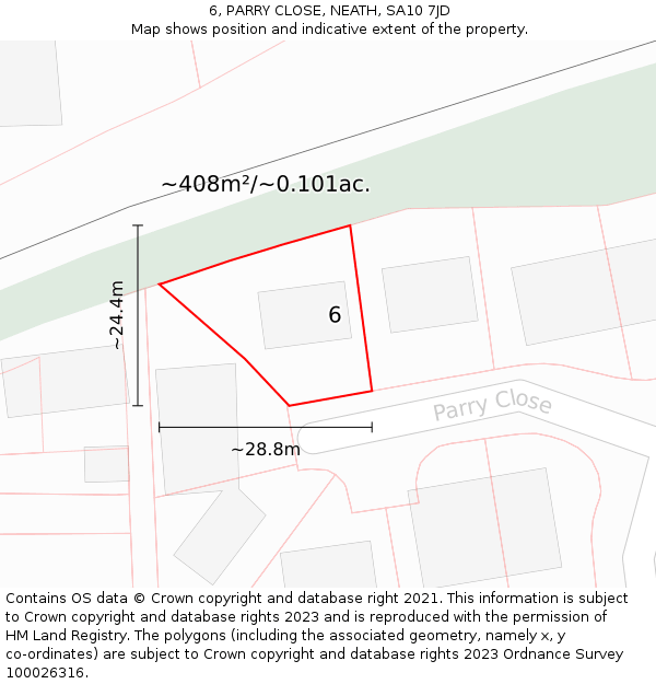 6, PARRY CLOSE, NEATH, SA10 7JD: Plot and title map