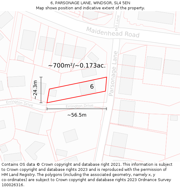 6, PARSONAGE LANE, WINDSOR, SL4 5EN: Plot and title map