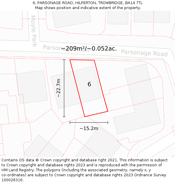 6, PARSONAGE ROAD, HILPERTON, TROWBRIDGE, BA14 7TL: Plot and title map