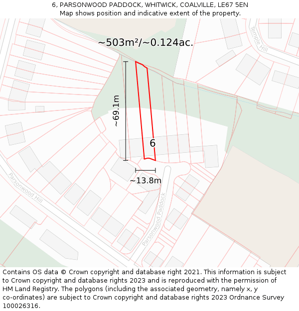 6, PARSONWOOD PADDOCK, WHITWICK, COALVILLE, LE67 5EN: Plot and title map